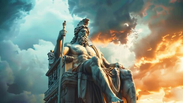 A magnificent statue of Zeus, the leader of the ancient Greek gods