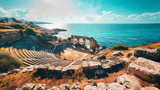 Generic ancient Greece amphitheater near the sea