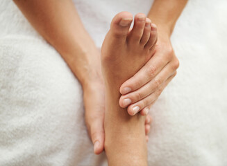 Massage, foot and spa or salon treatment, beautician and pedicure for wellness and self care....