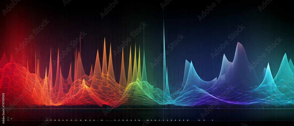 Poster spectrum analysis of sound waves in various colors and shapes