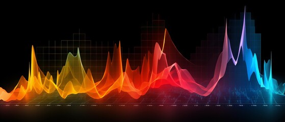 Spectrum analysis of sound waves in various colors and shapes