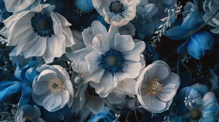 White Blue flowers, generative ai
