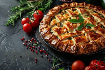 Round vegetable pie,.copy space, banner
