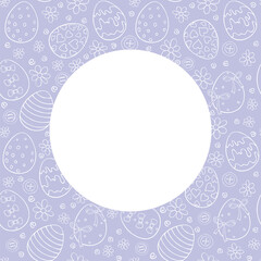 Vector frame, border from outline ornamental easter eggs, flowers. Simple spring holiday background, decoration in doodle style
