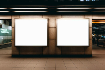 billboard blank advertising banner media display on a subway station - obrazy, fototapety, plakaty