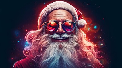 Cool and happy Santa Claus in disco style with red eyeglasses and beard