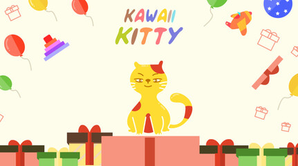 Kawaii Cats vector illustration  Smiling Kitty, cute and round-faced cat