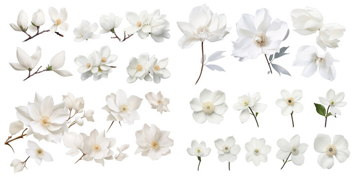 Fototapeta Collection of white flower isolated on a white background as transparent PNG
