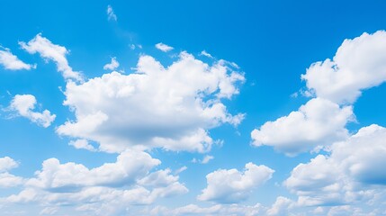White fluffy clouds in a clear blue sky on a sunny day