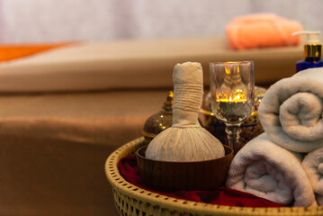 Thai Spa massage compress balls, herbal ball and treatment spa, relax and healthy care with flower,...