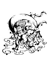 風神の墨絵