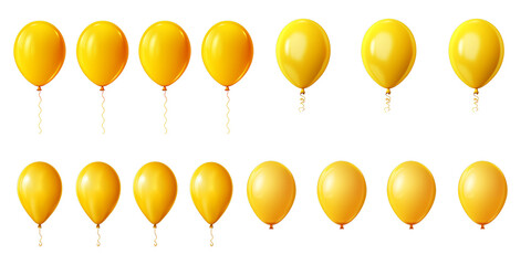 Collection of yellow balloon isolated on a white background as transparent PNG