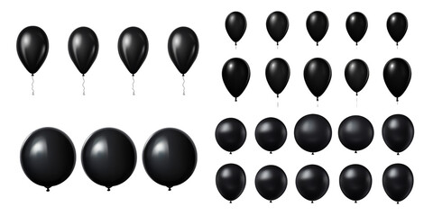 Collection of black balloon isolated on a white background as transparent PNG
