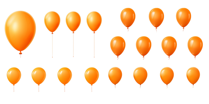 Collection of orange balloon isolated on a white background as transparent PNG