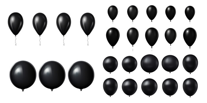 Collection Of Black Balloon Isolated On A White Background As Transparent PNG