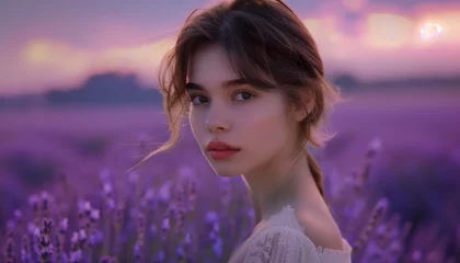 Poster Amidst fields of lavender, the blurred background of purple hues transported viewers to a serene landscape straight out of a painting. © Teerasak