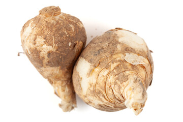 A pile of Dry Organic Wild onion or Indian squill (Drimia indica), isolated on a white background. Top view