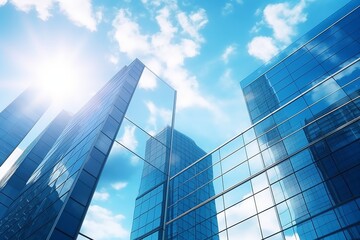 Fototapeta na wymiar Modern office building with glass facades and blue sky, economy and business activity concept