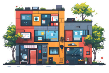 Office buildings, illustration and flat vector