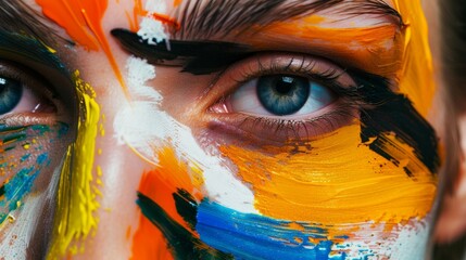 Fashion Model Girl colorful face paint. Beauty fashion art portrait of beautiful african american woman with flowing liquid paint, abstract makeup. Vivid paint make-up, bright colors
