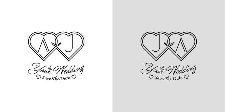 Letters AJ and JA Wedding Love Logo, for couples with A and J initials