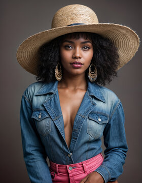 portrait of a woman wearing cowboy hat