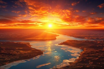 Fototapeta premium Stunning sunrise view of the earth from space, with sun reflecting on the glorious ocean