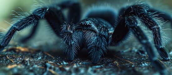 Intricate Close-Up of a Scary Tarantula Spider with Hairy Legs and Intense Eyes - obrazy, fototapety, plakaty