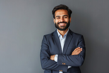 Smiling happy young indian business man - obrazy, fototapety, plakaty