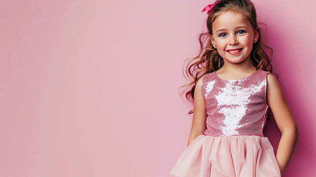 Pretty little girl wearing pink princess dress