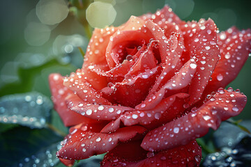 Tranquility upon Sparkling Raindrops Delicately Adorning the Petals of a Rose