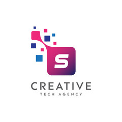 Letter S tech logo. vector pixel logo.
