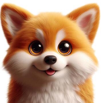 Simple fat cute funny kawaii fluffy cartoon orange corgi puppy with dot eyes, red tongue sticking out of mouth in standing playful pose. Lovely adorable pet in minimal style. 3d render pastel colors