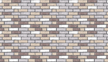 Realistic vector grey beige brick wall pattern horizontal background. Flat old brown wall texture. Colorful textured brickwork for print, paper, design, decor, photo background, wallpaper