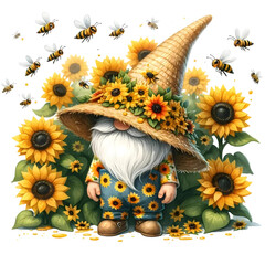 Cute Gnome Sunflowers Sublimation Gnome Clipart Sunflowers Gnome Commercial Use Gnome Flower Gardening Farmer Gnome Illustration PNG