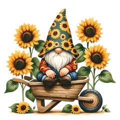 Cute Gnome Sunflowers Sublimation Gnome Clipart Sunflowers Gnome Commercial Use Gnome Flower Gardening Farmer Gnome Illustration PNG