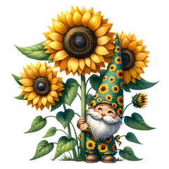 Cute Gnome Sunflowers Sublimation Gnome Clipart Sunflowers Gnome Commercial Use Gnome Flower Gardening Farmer Gnome Illustration PNG