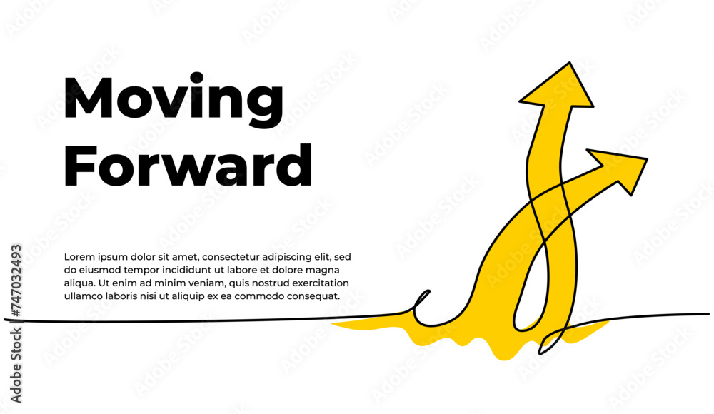 Poster continuous line design of two arrows pointing up. single line decorative elements drawn on white bac
