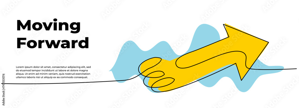 Poster continuous line design of arrow pointing up. one line decorative elements drawn on a white backgroun