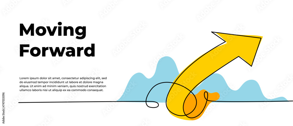 Poster continuous line design of arrow pointing up. one line decorative elements drawn on a white backgroun