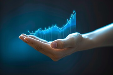Hand with glowing financial bar chart graphics