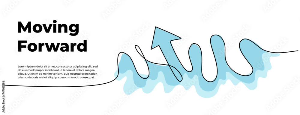 Poster continuous line design of arrow. one line decorative elements drawn on a white background.