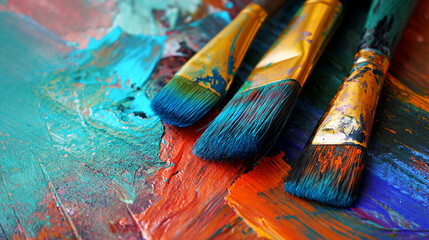 Fototapeta premium Vibrant Paintbrushes Still Life