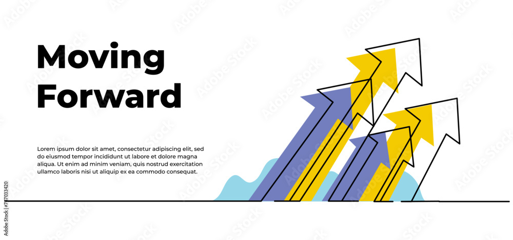 Poster continuous line design of arrow. one line decorative elements drawn on a white background.