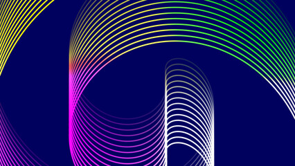 Abstract colorful neon wave lines animated on dark background.