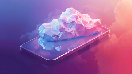 Smartphone icon 3D isometric low poly flat design