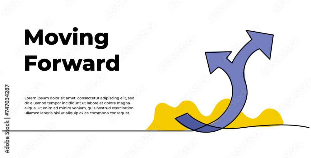 Poster continuous line design of two arrows pointing up. single line decorative elements drawn on white bac
