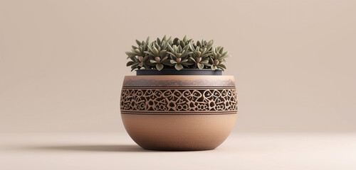 Ornamental plant pot mockup with an intricate design, perfect for detailed corporate branding and artistic messages