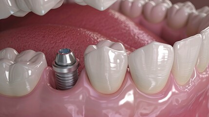 tooth implant prosthesis closeup model, dental surgery 