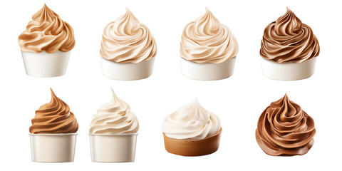Collection of brown cream in white bowl isolated on a white background as transparent PNG